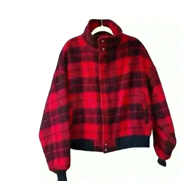 WOOLRICH 🐑 Vintage Plaid Bomber Jacket ❤️🖤❤️🖤 - Picture 2 of 15
